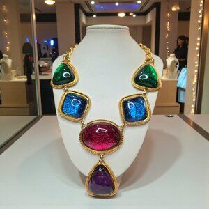 KJL AVON Vintage Iconic Caprianti Mogul Lucite Cabochon Huge Statement Necklace